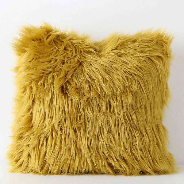 Yellow mongolian fur cushion store